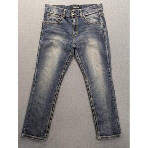 TrueLuck Jeans Mens 34x30 Blue Straight Leg Distressed Contrast Stitch Denim